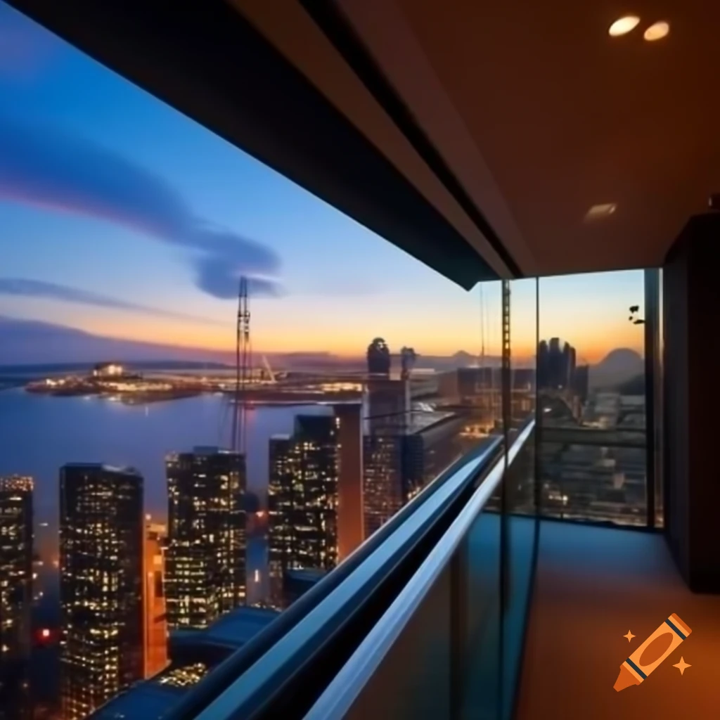 Seattle dawn view and Hong Kong Victoria Harbour night skyline from modern apartment