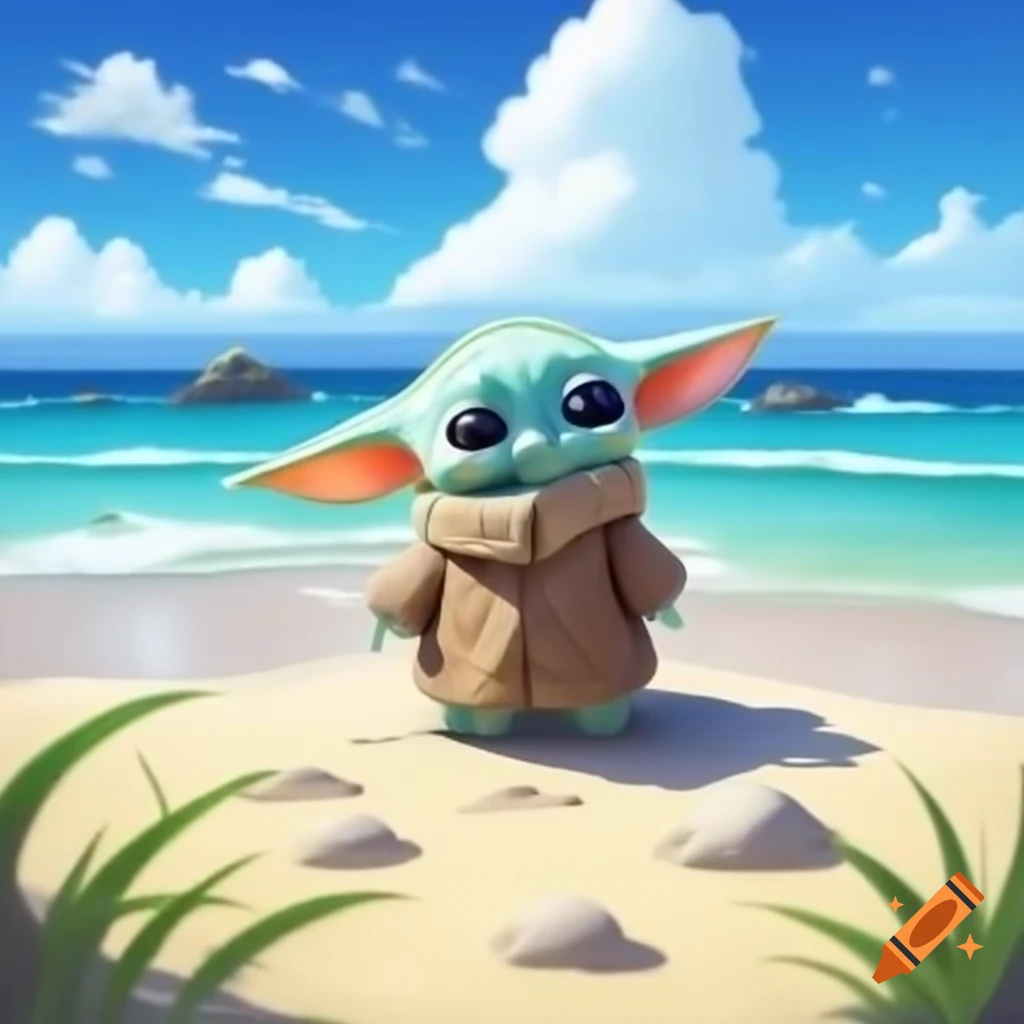 Grogu enjoying a beach setting