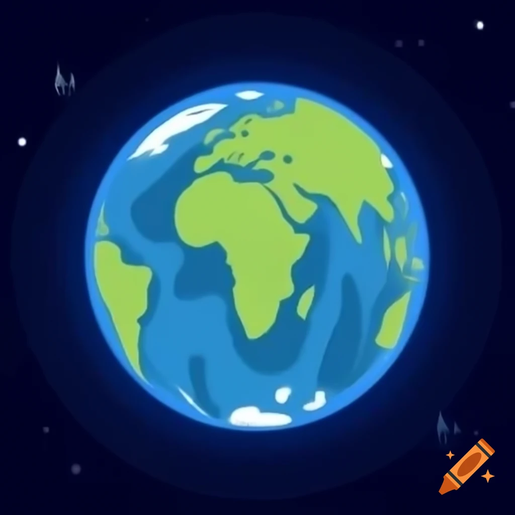 Realistic cartoon space background featuring Earth at the center