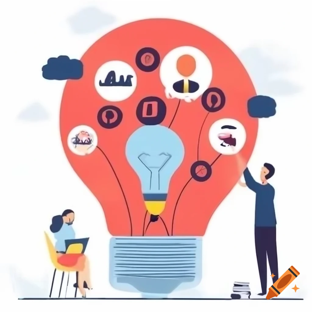 Lamp bulb illustration with employee and 'We love good ideas' phrase in red
