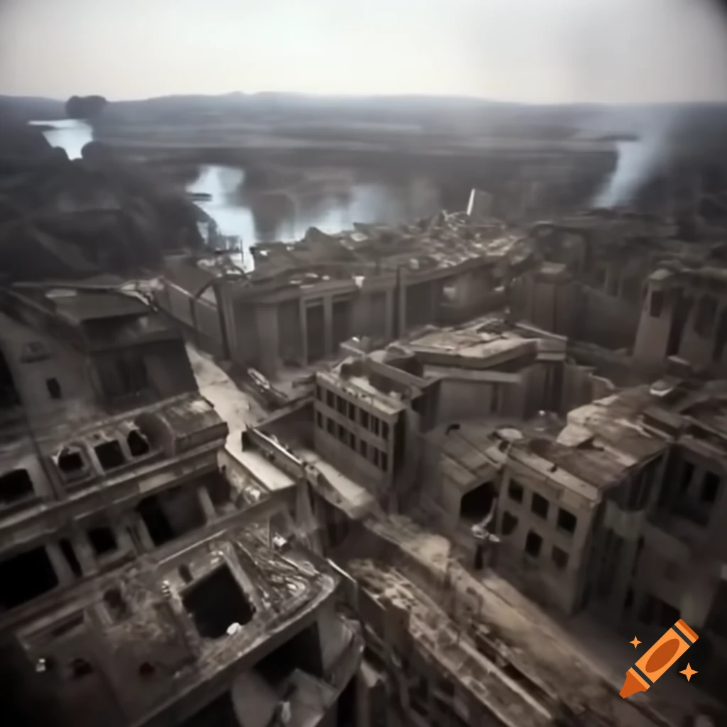 Aerial view of Stalingrad during World War II showing urban devastation