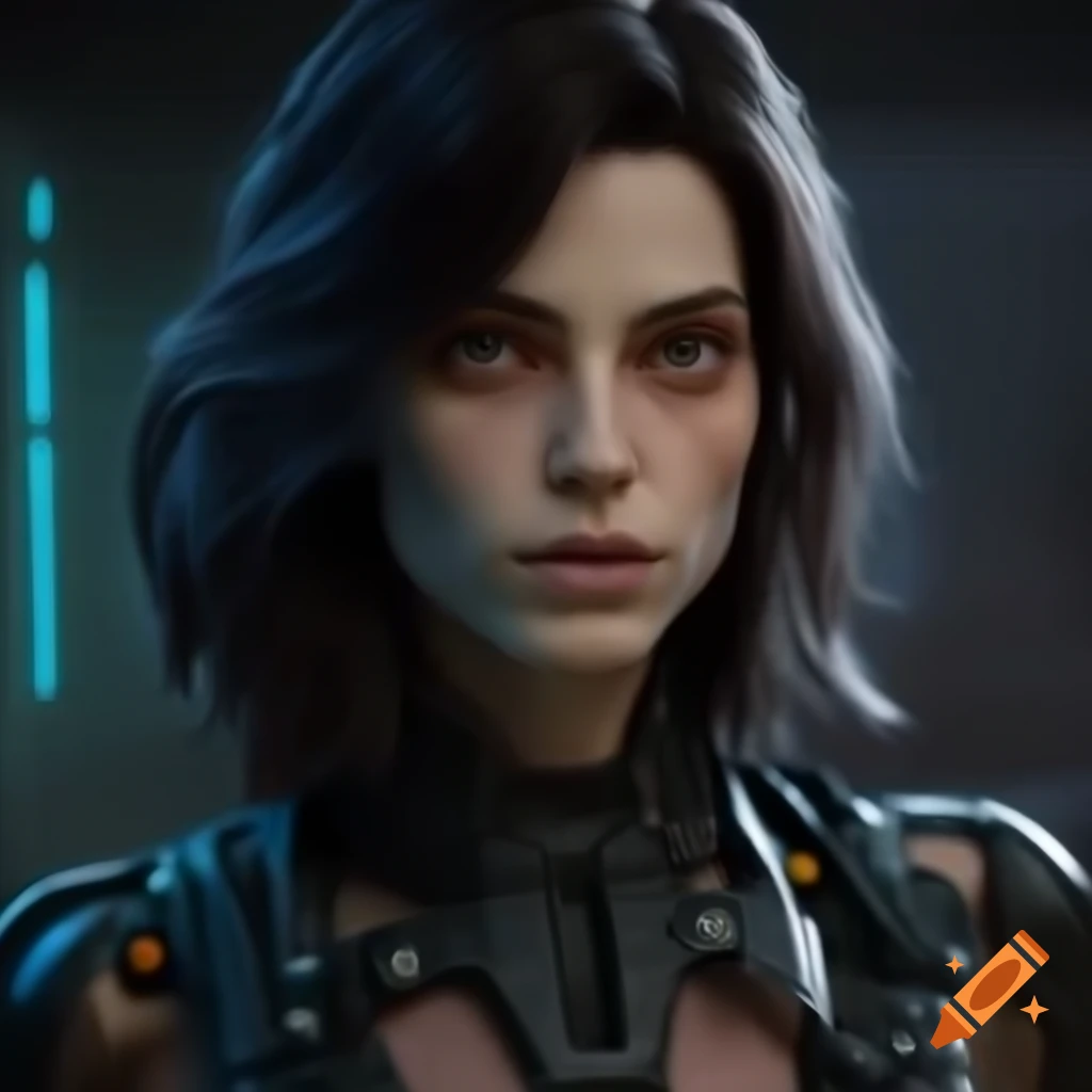 Realistic portrait of Swanhilda Schubert as a cyberpunk professor, colorful design