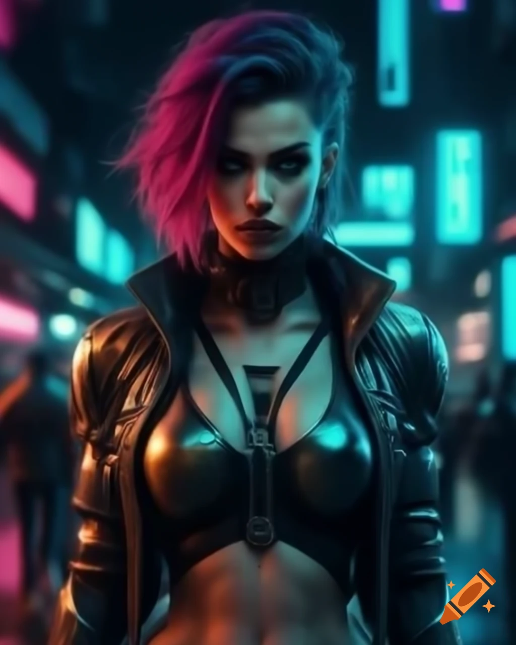Stylish cyberpunk woman in futuristic attire