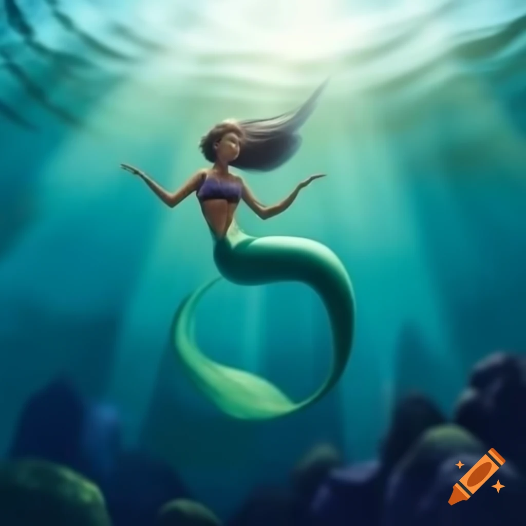 Full body 2D Character Concept Sheet Of A Friendly Female Mermaid In 