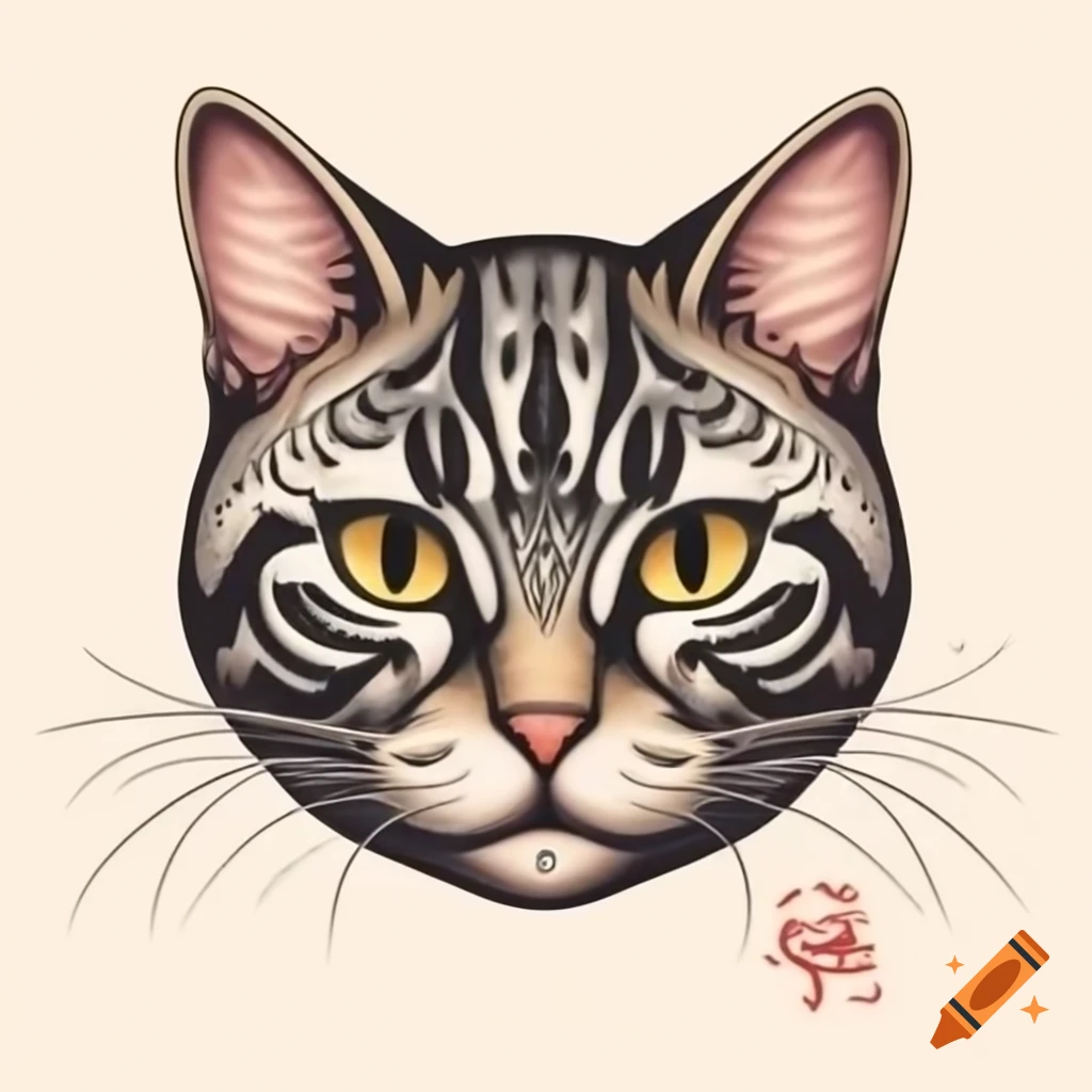 Realistic cat illustration in detailed Asian calligraphy style
