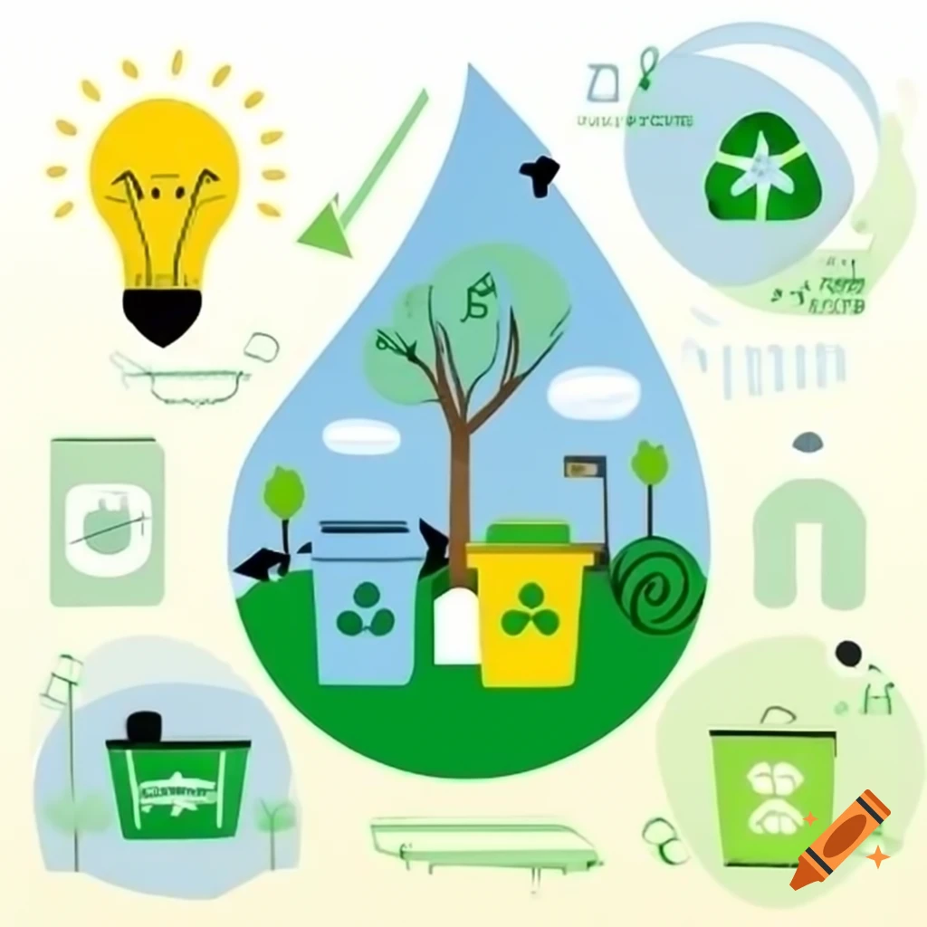 Bright landscape with trees and nature icons promoting green community