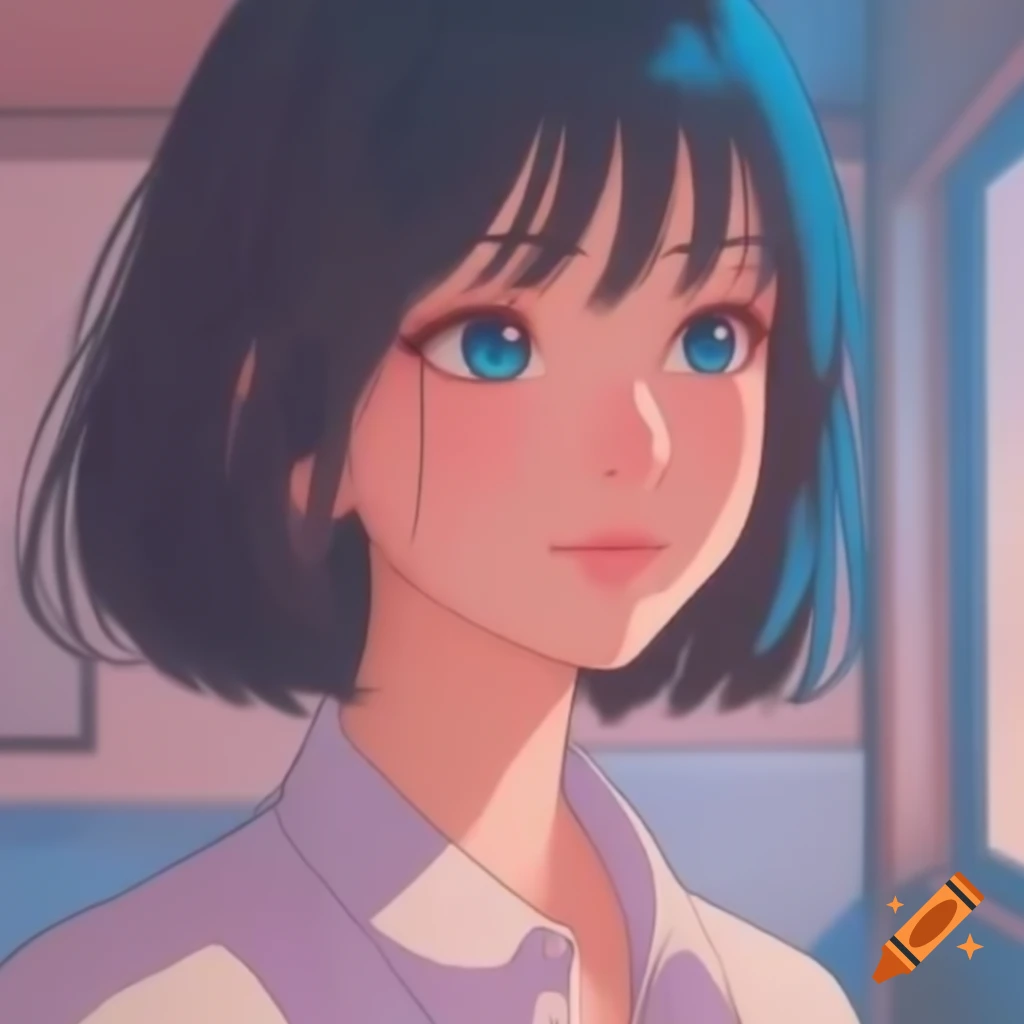 Anime woman bust shot in 90's cel shading style