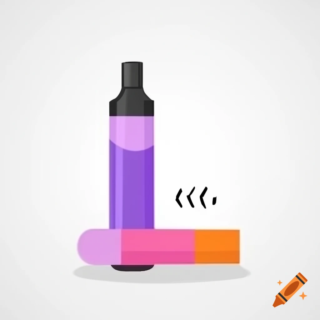 Disposable vape next to vector graphic of online shop for e-cigarette presentation