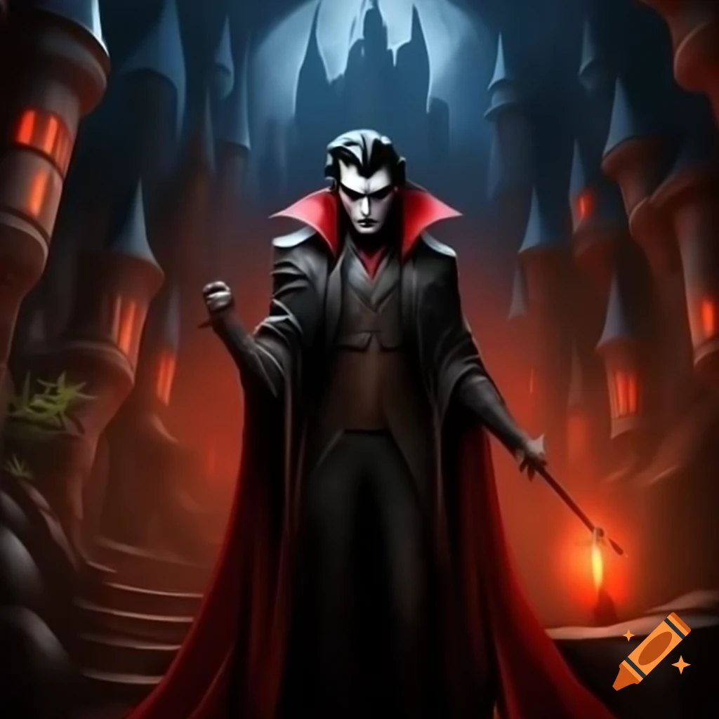 Vampire in a dark medieval fantasy castle
