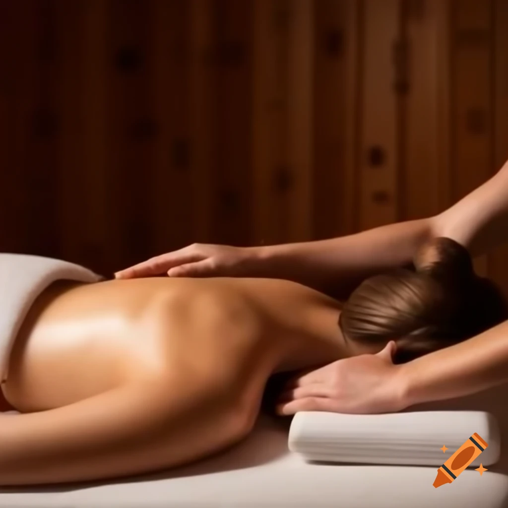Relaxing massage session in a wooden cabin