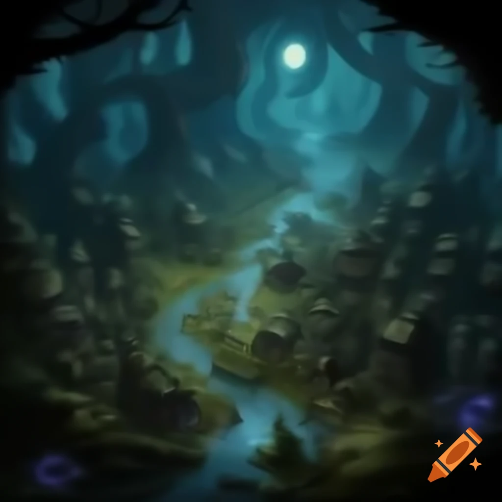 High elf city in a dark fantasy forest
