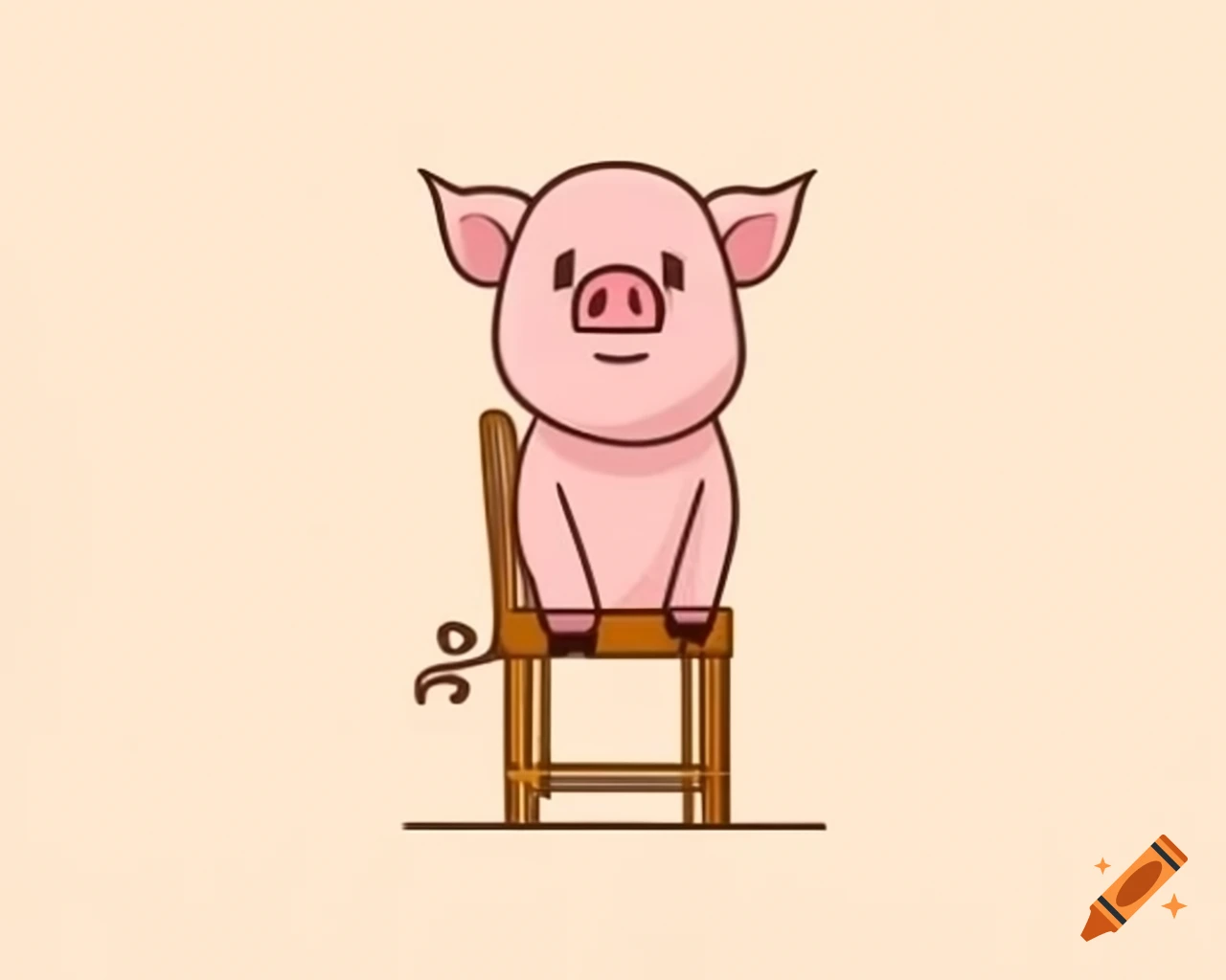 Pig standing on a chair