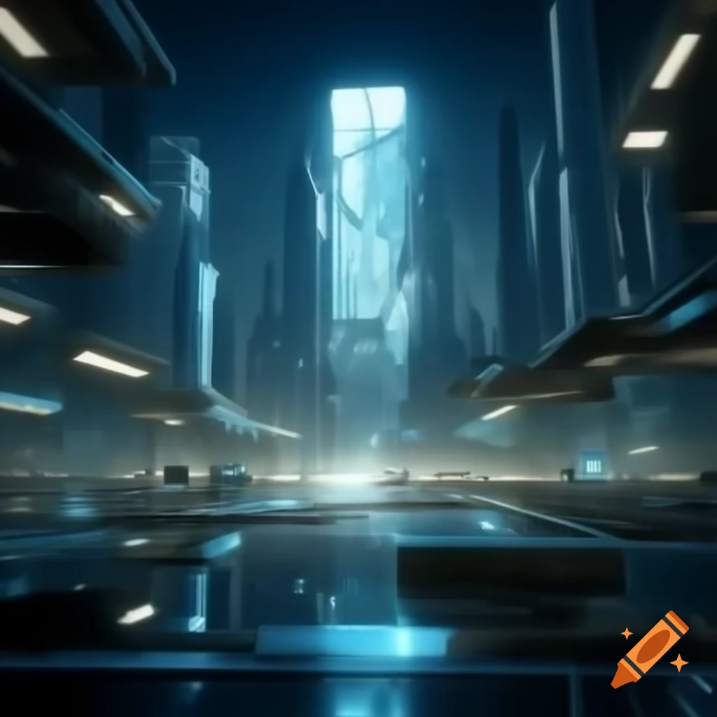 Futuristic cityscape with glowing digital interfaces in daylight, showcasing advanced AI technology