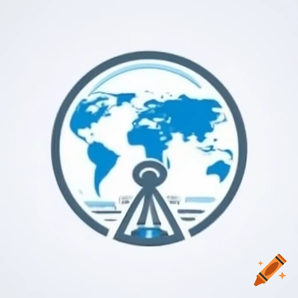 Logo featuring world map with radar design