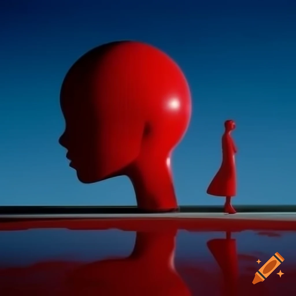 Pop surreal photography featuring a red glass statue