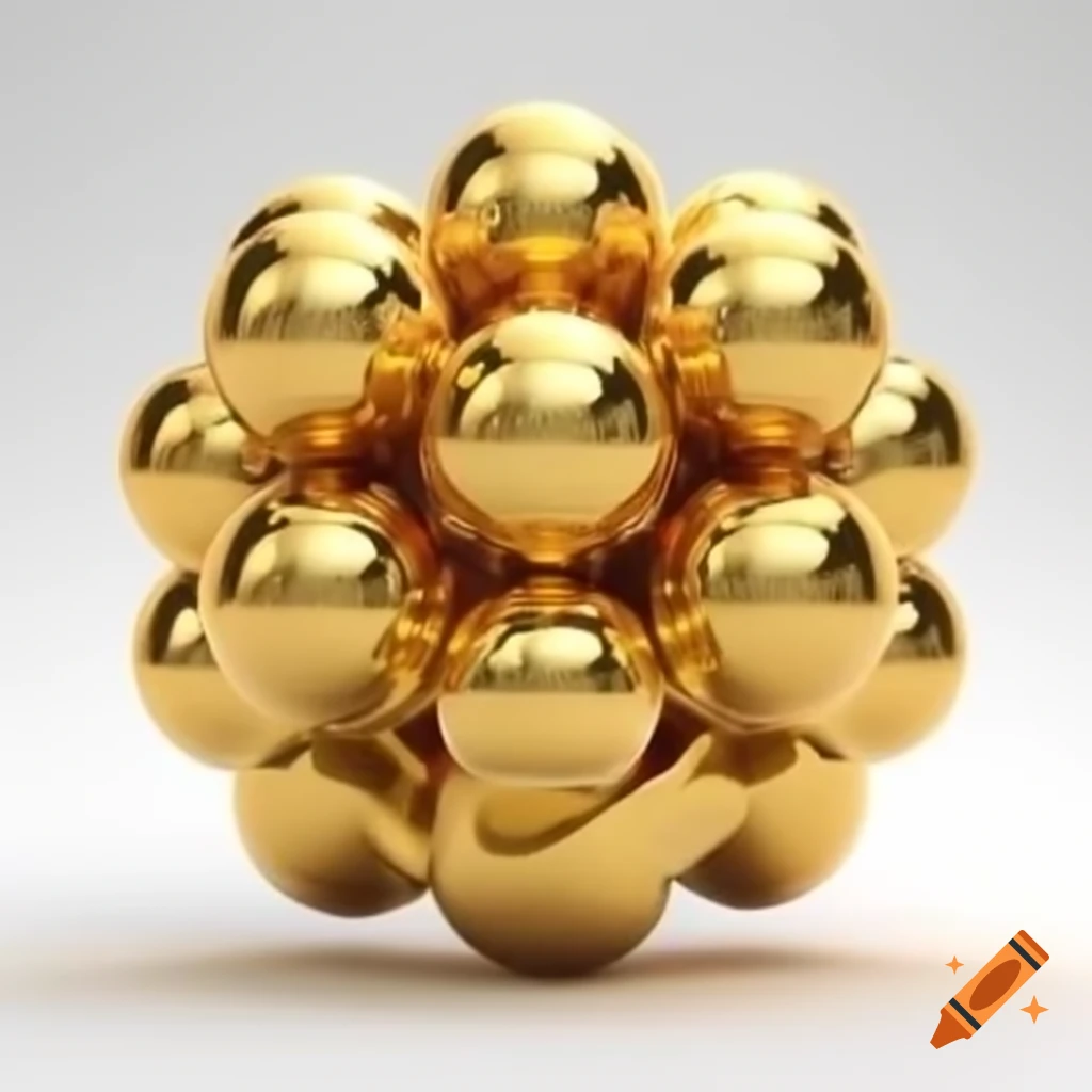 Eight golden balls arranged into a raspberry-like sphere