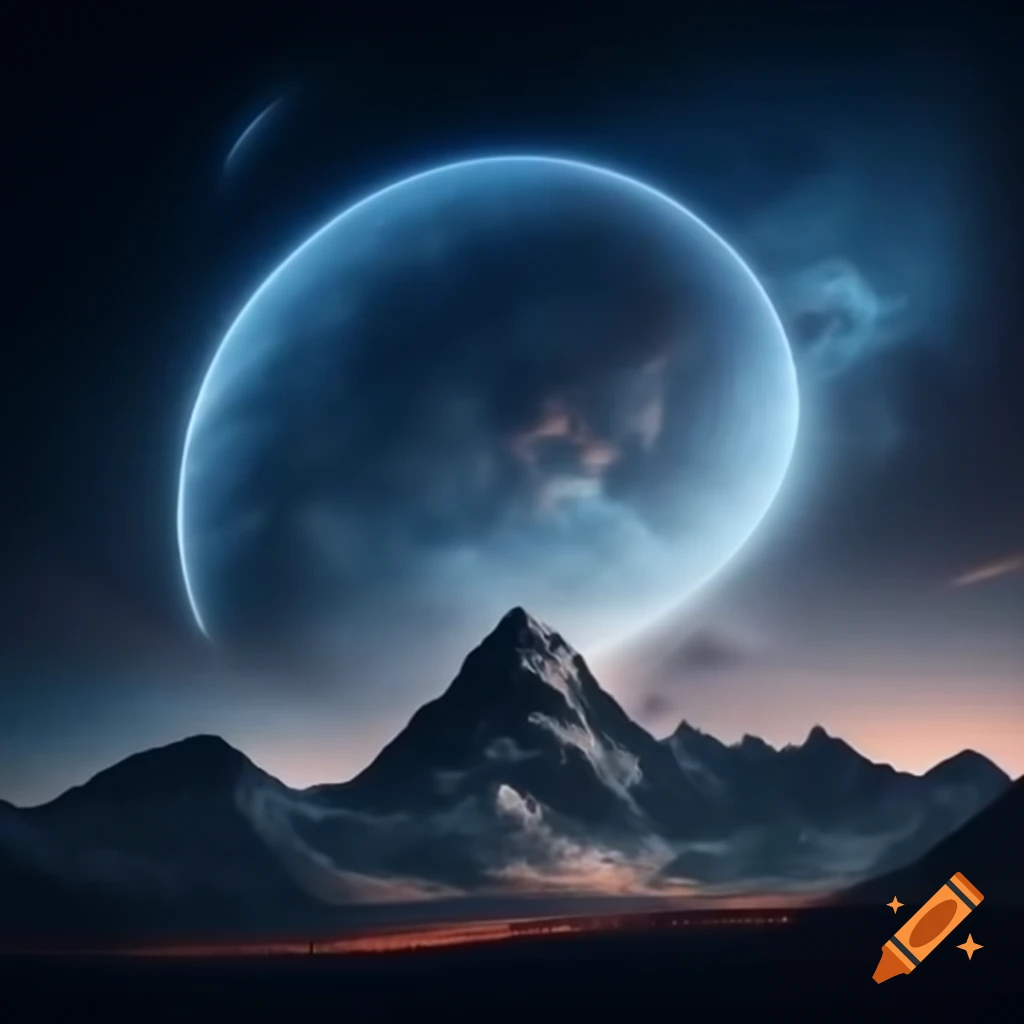 Epic mythical landscape with mountains, lightning, and stormy sky for cover design