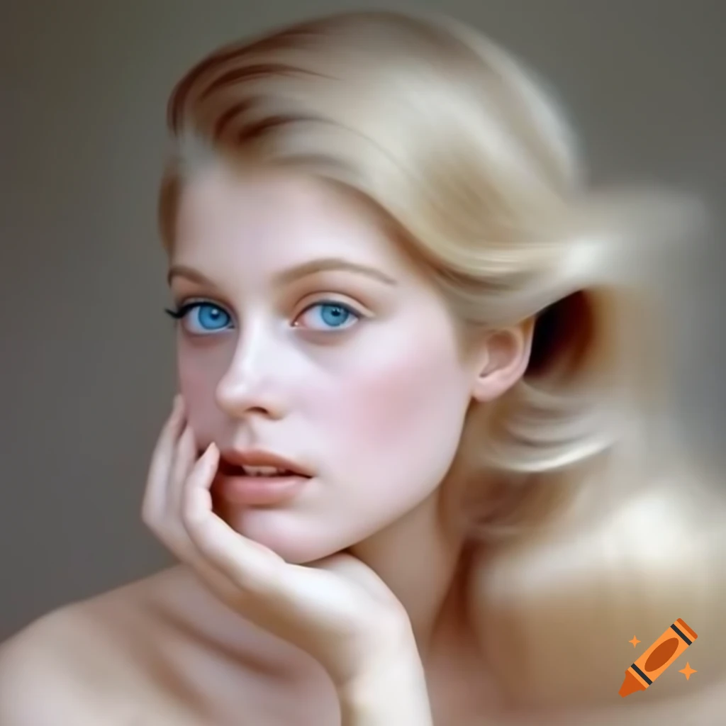 Candid shot of a beautiful European actress from 1963 with porcelain skin and blue eyes