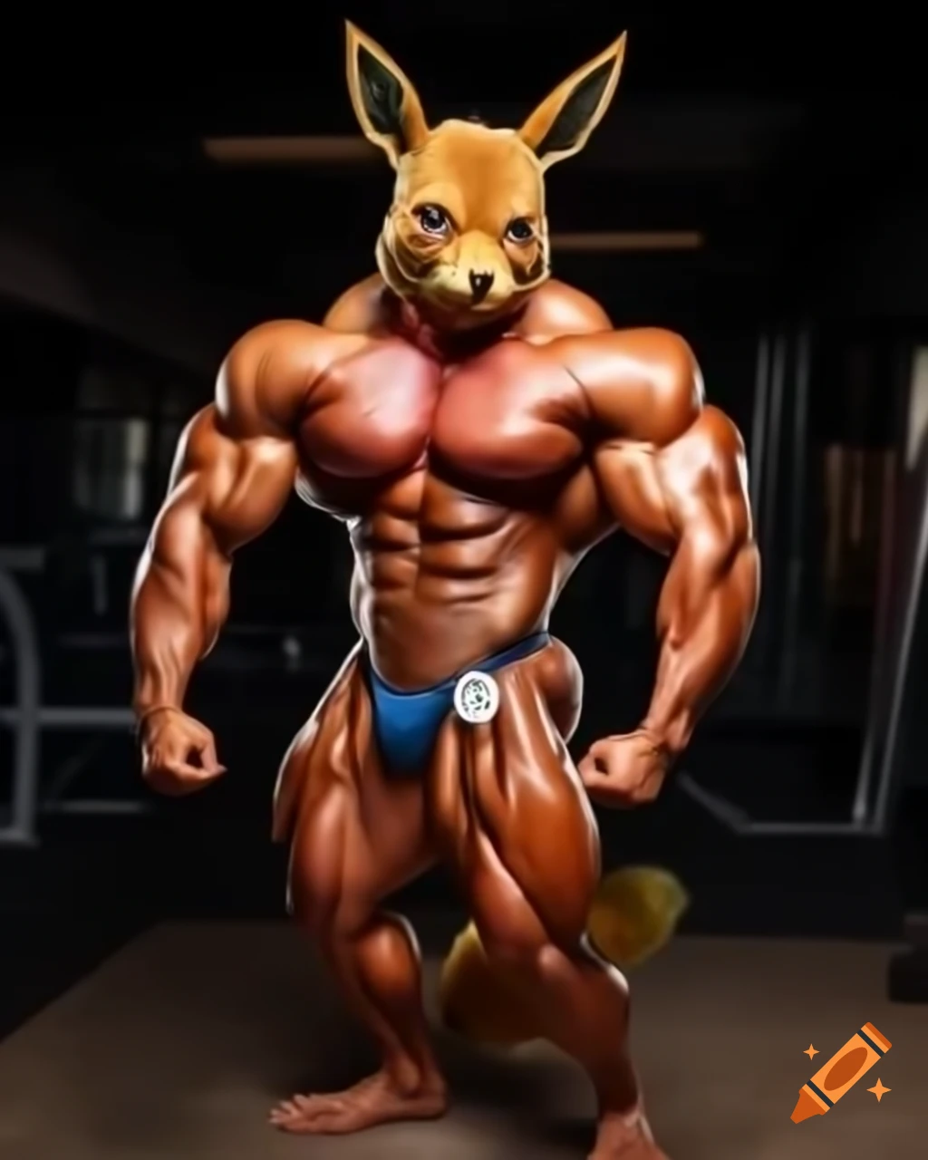 Anthro Eevee bodybuilder flexing muscles in furry art style