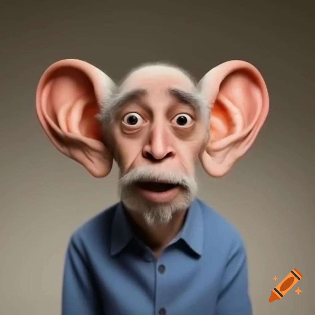 Character Ron Swanson with oversized ear humorously depicted