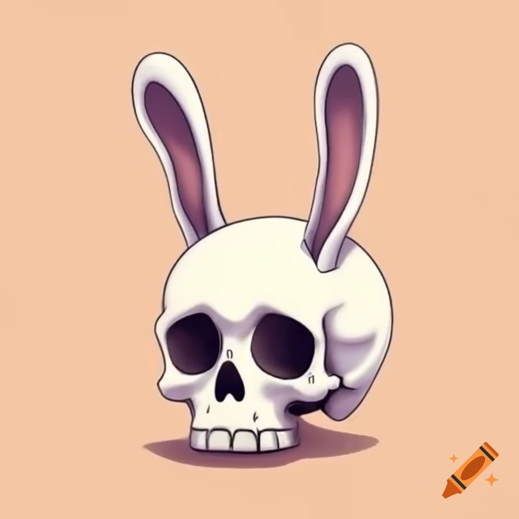 Cartoon human skull with rabbit ears