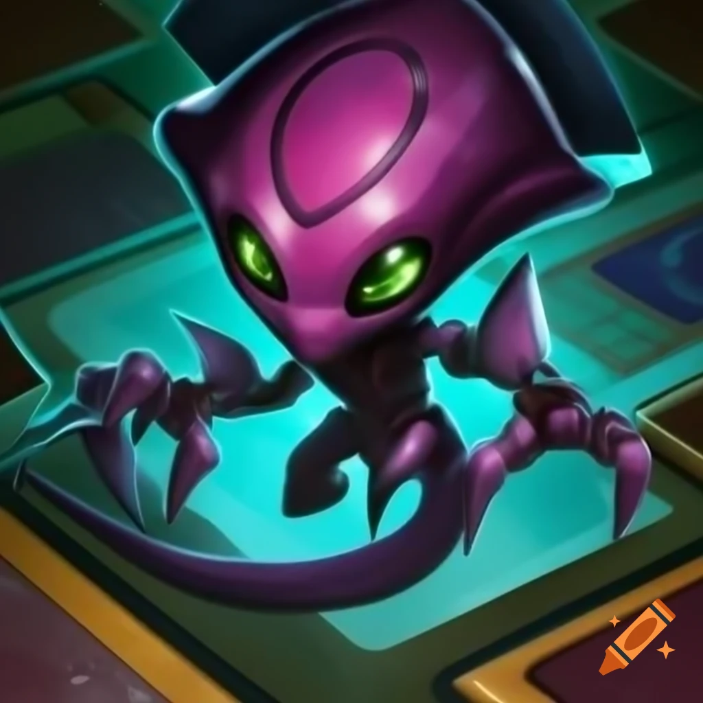 Small alien with robotic tentacles in Yu-Gi-Oh card art style
