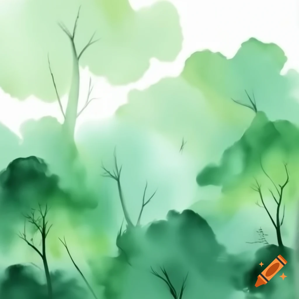 Abstract watercolor of a forest in green and white