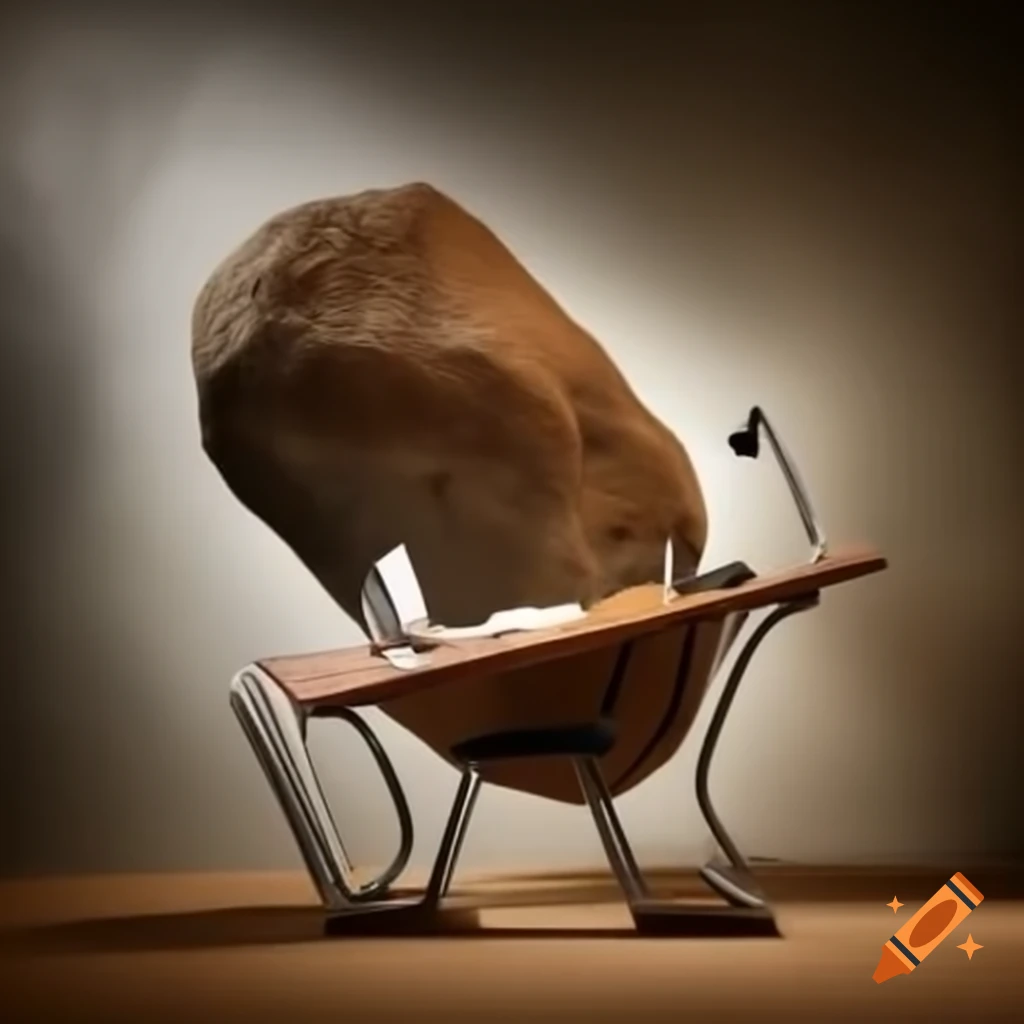 Desk bending under the weight of a large rock