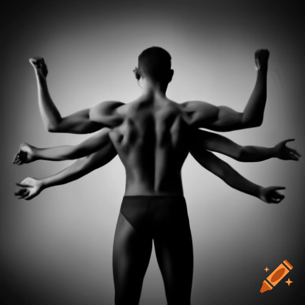 Man with six arms, depicting a unique character design