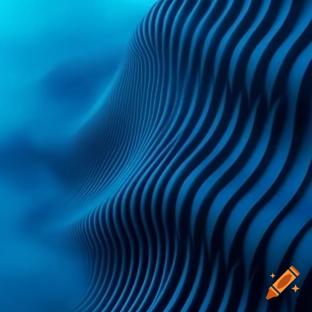 Blue and black geometric pattern with rolling waves and fog effects