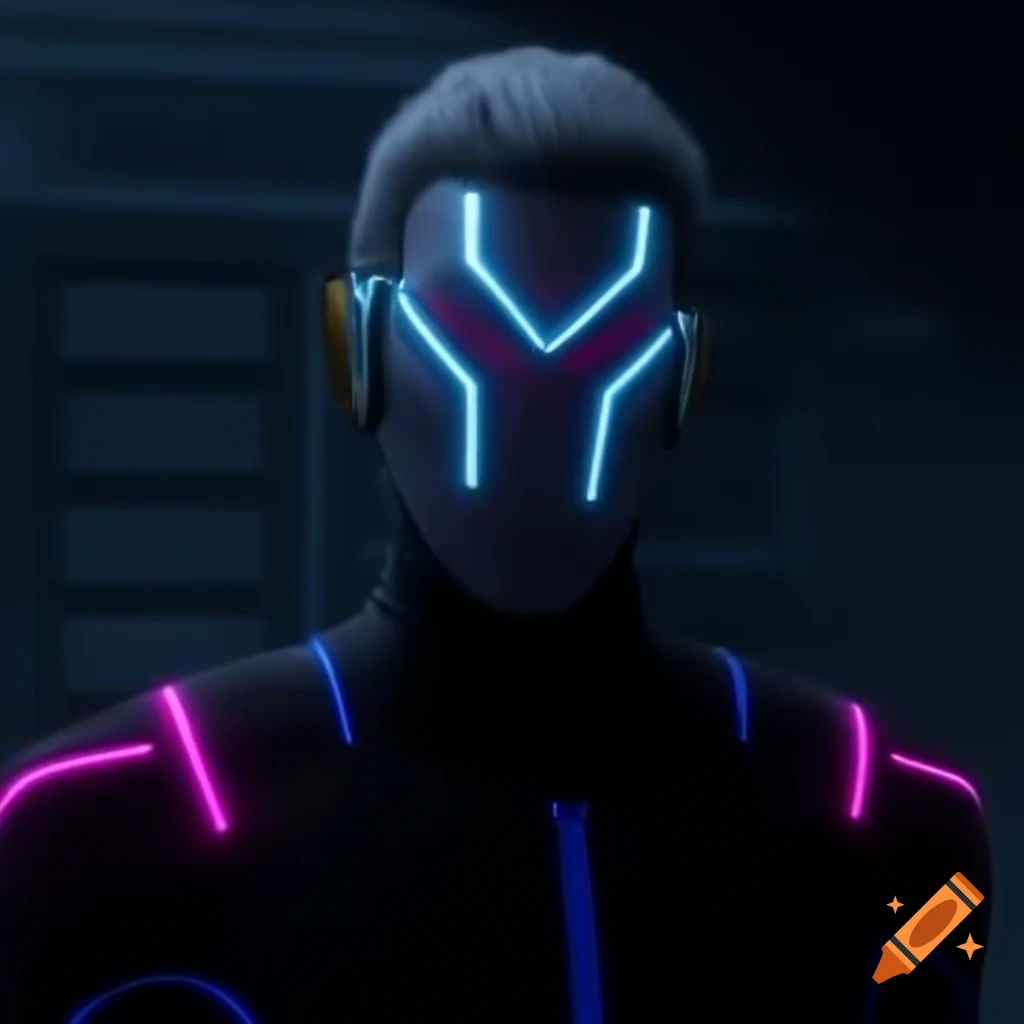 Person wearing a mask inspired by Tron Legacy