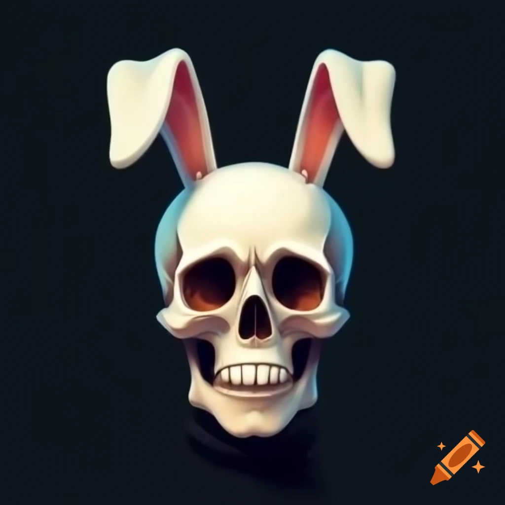 Cartoon human skull with rabbit ears