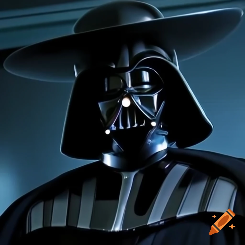 Darth Vader wearing a cowboy hat, blending sci-fi with western style