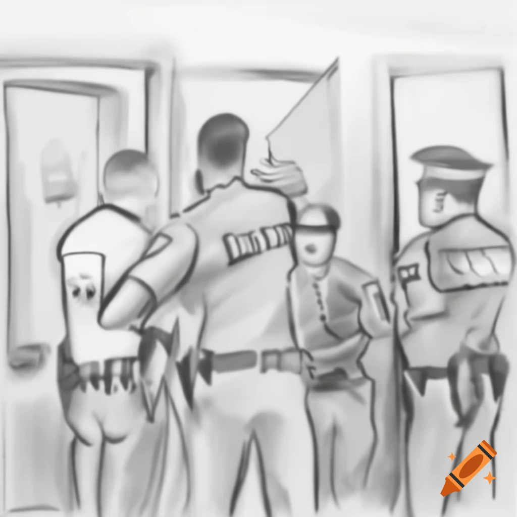 Sketch of police activity surrounding a suspect's home