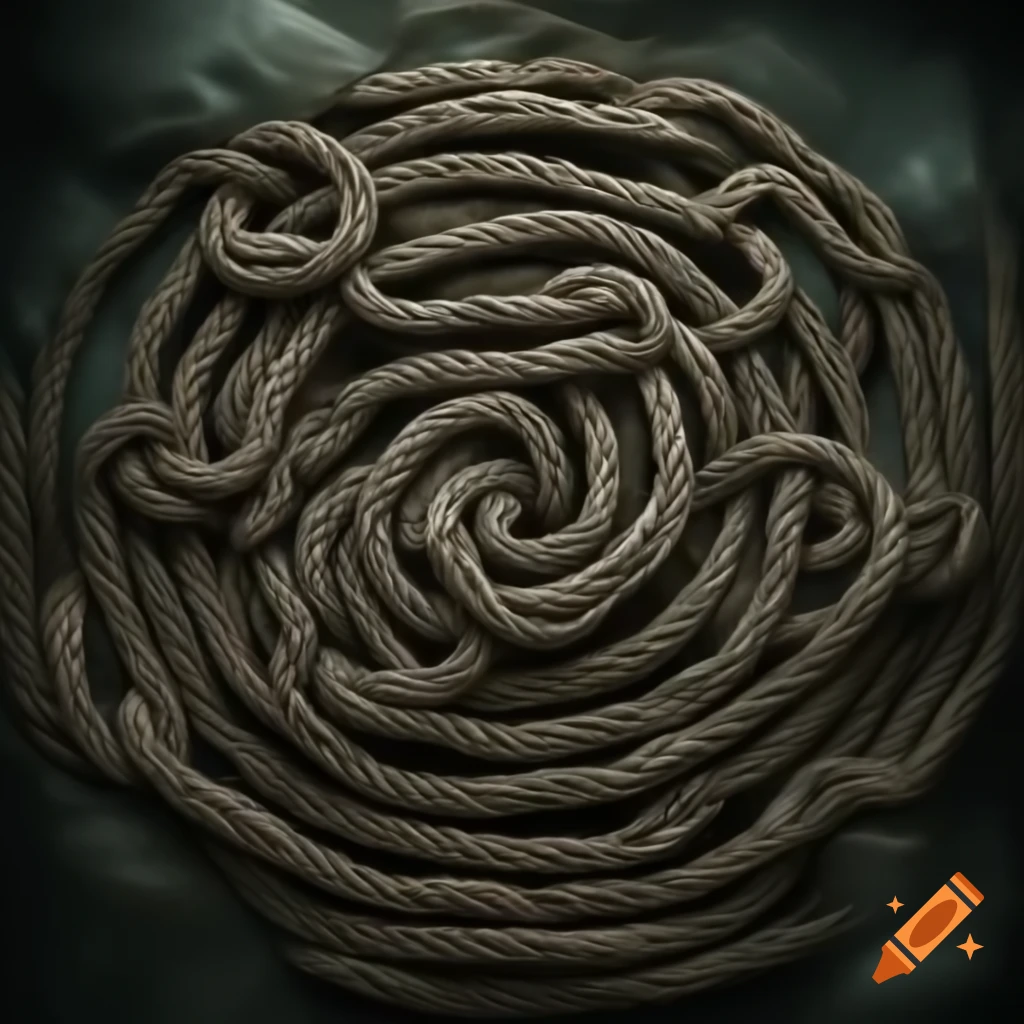 Abstract representation of chains, labyrinth, cyclamen flowers, and waves