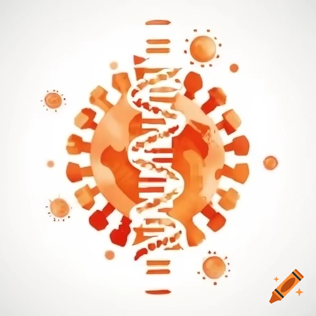 DNA logo in virus and rhombus shapes with orange color