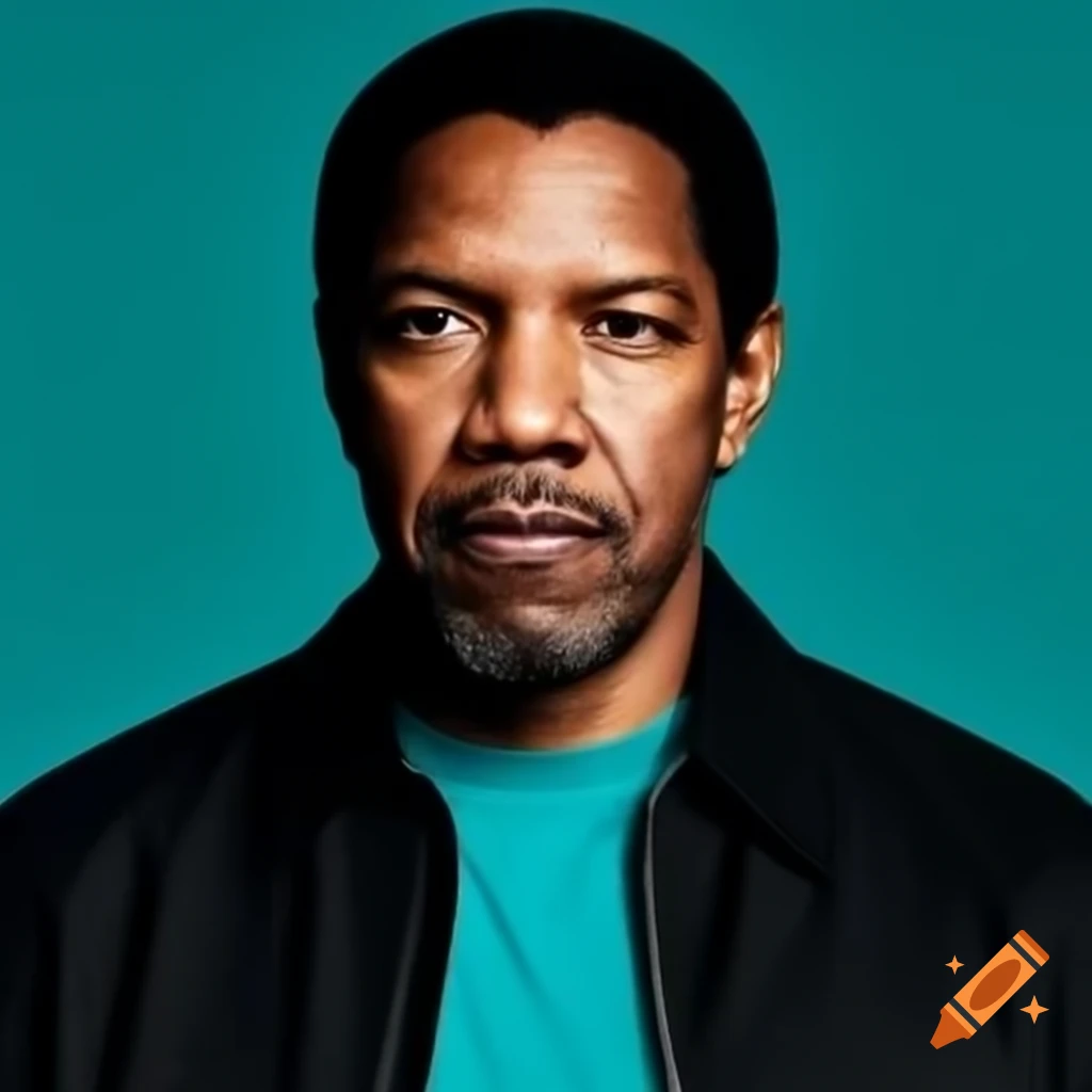 Denzel Washington in black jacket and teal t-shirt