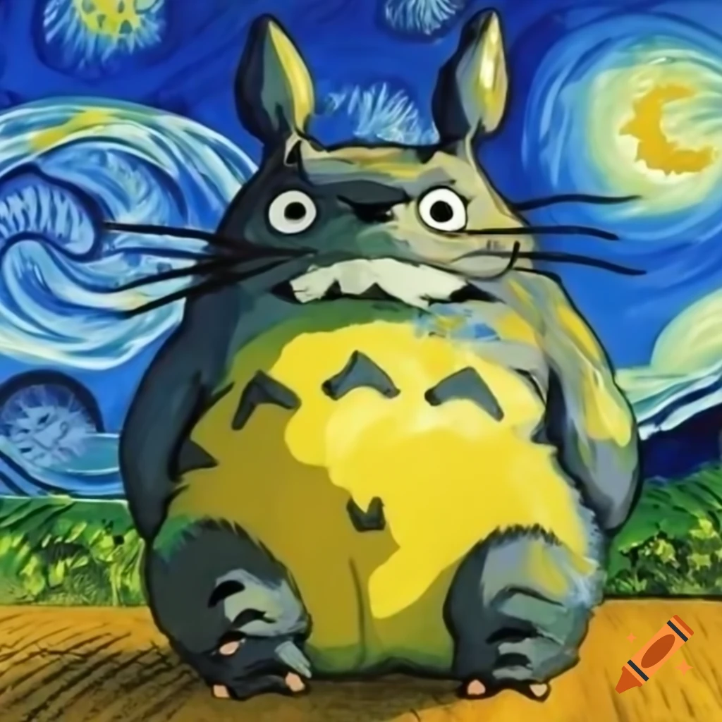 Totoro depicted in Vincent van Gogh style