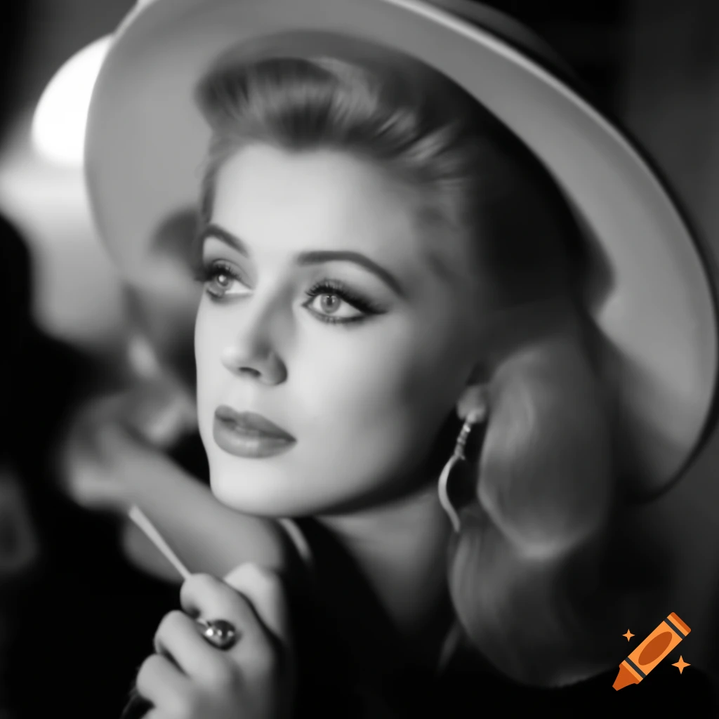 Hyper-realistic candid shot of European actress on movie set in 1963