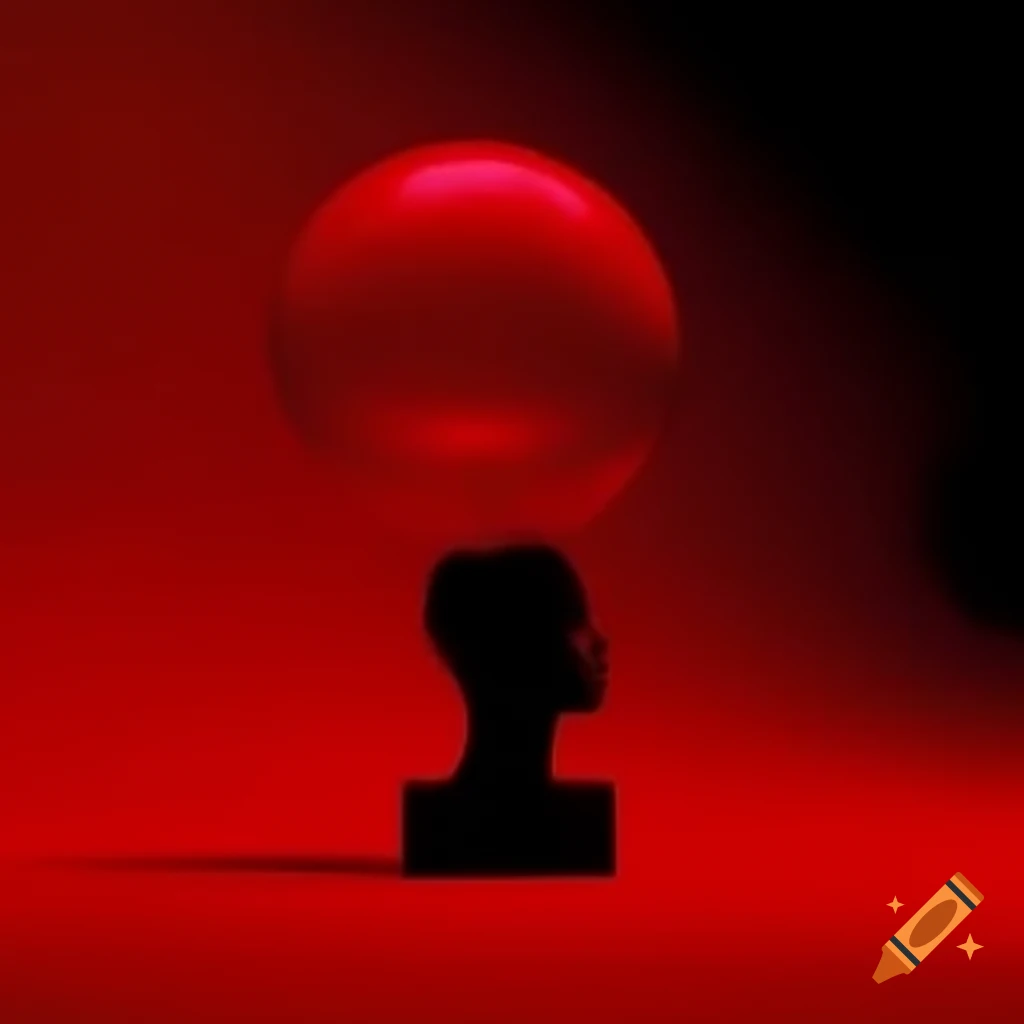 Pop surrealism photography featuring red glass statue
