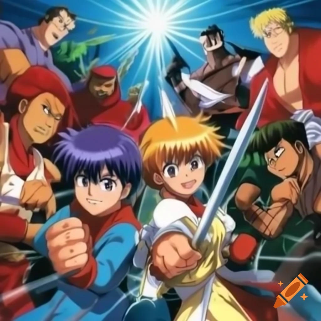 Anime characters engaged in a dynamic battle