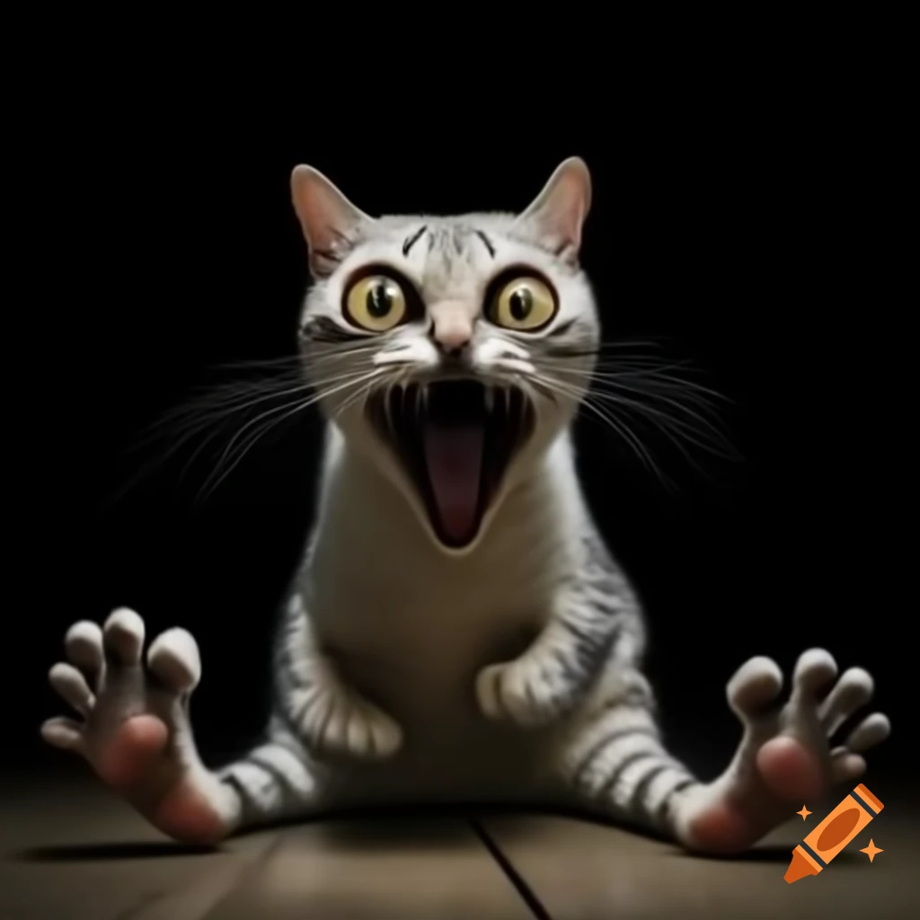 Unusual cat with multiple legs creating a surreal appearance