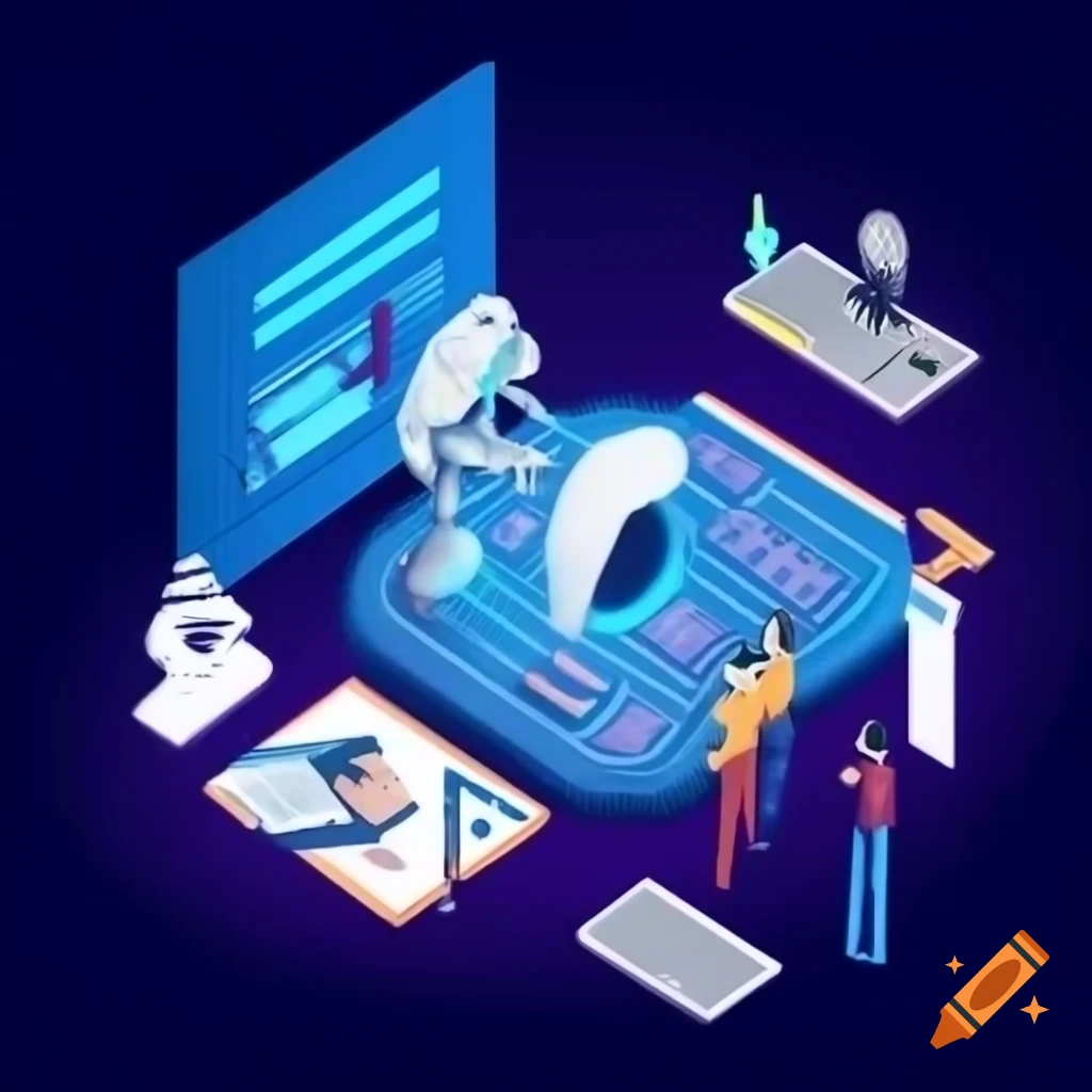 Futuristic AI and NLP research scene in Humanities Faculty with researchers and students