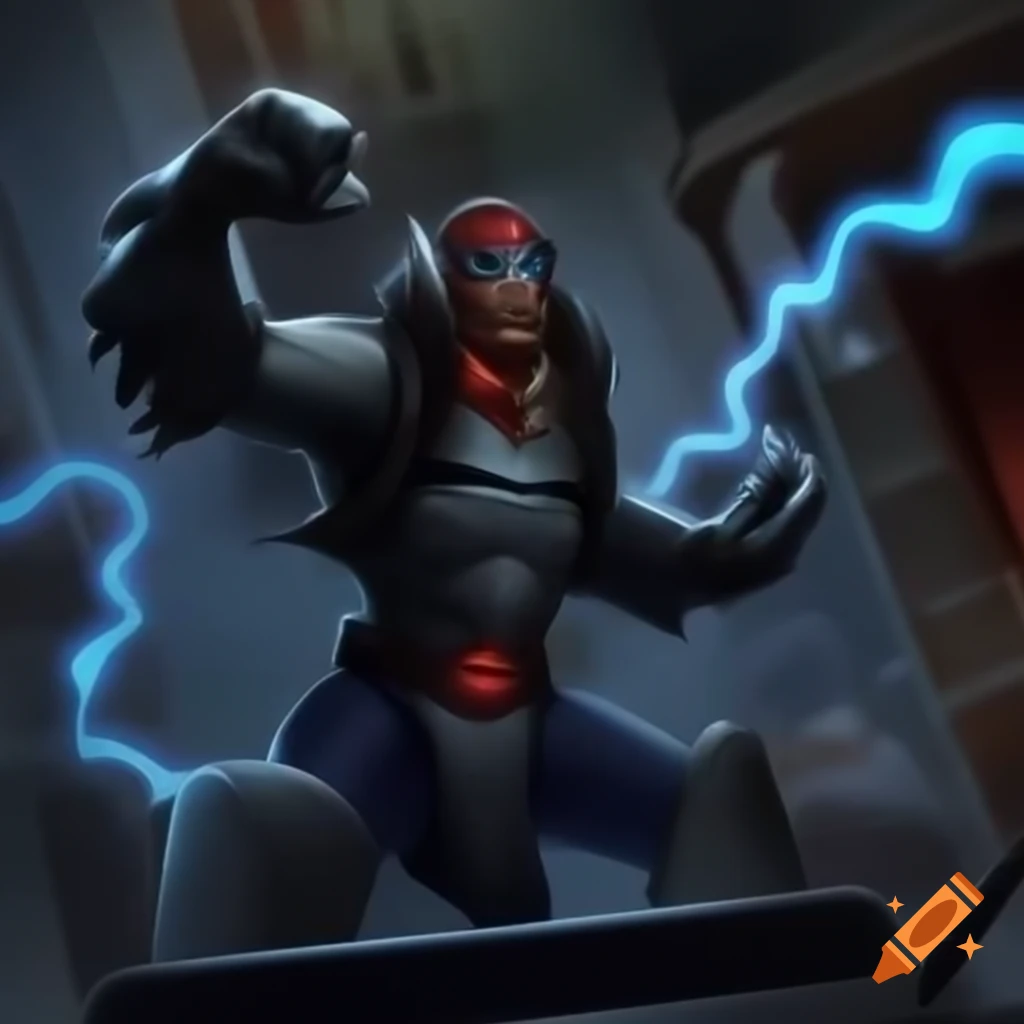 Electricity-themed superhero Dr. Thunder with soda branding