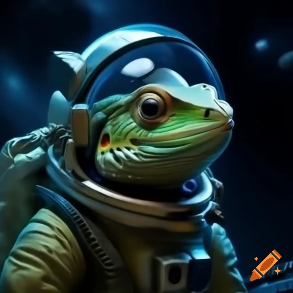 Lizard astronaut floating in space