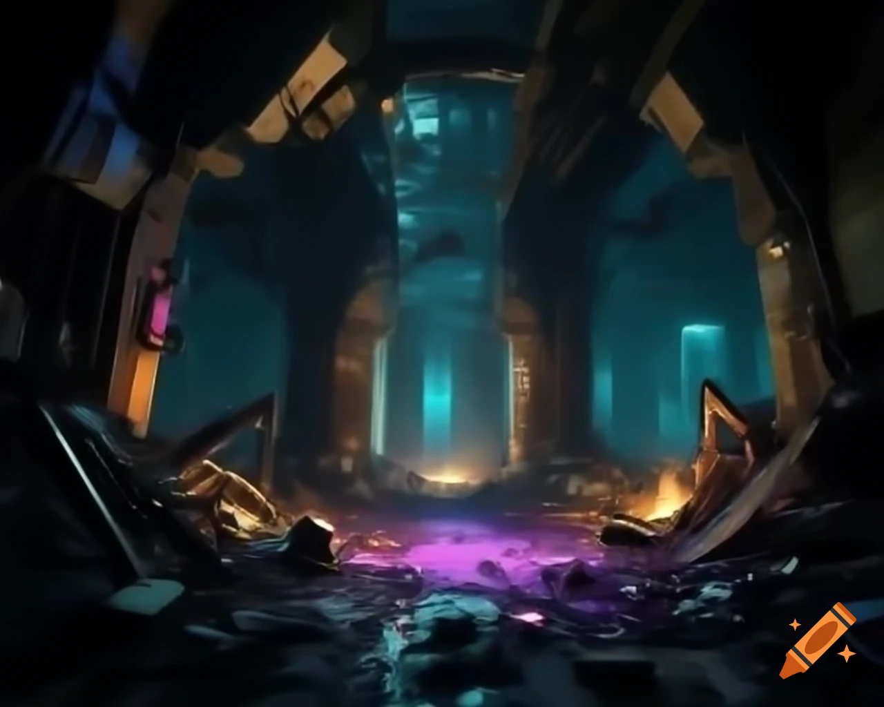 Ultra-realistic depiction of a post-apocalyptic world in darkness and ruin