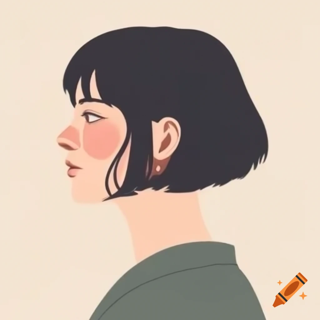 Anime character with short hair in Scandinavian color palette on plain background