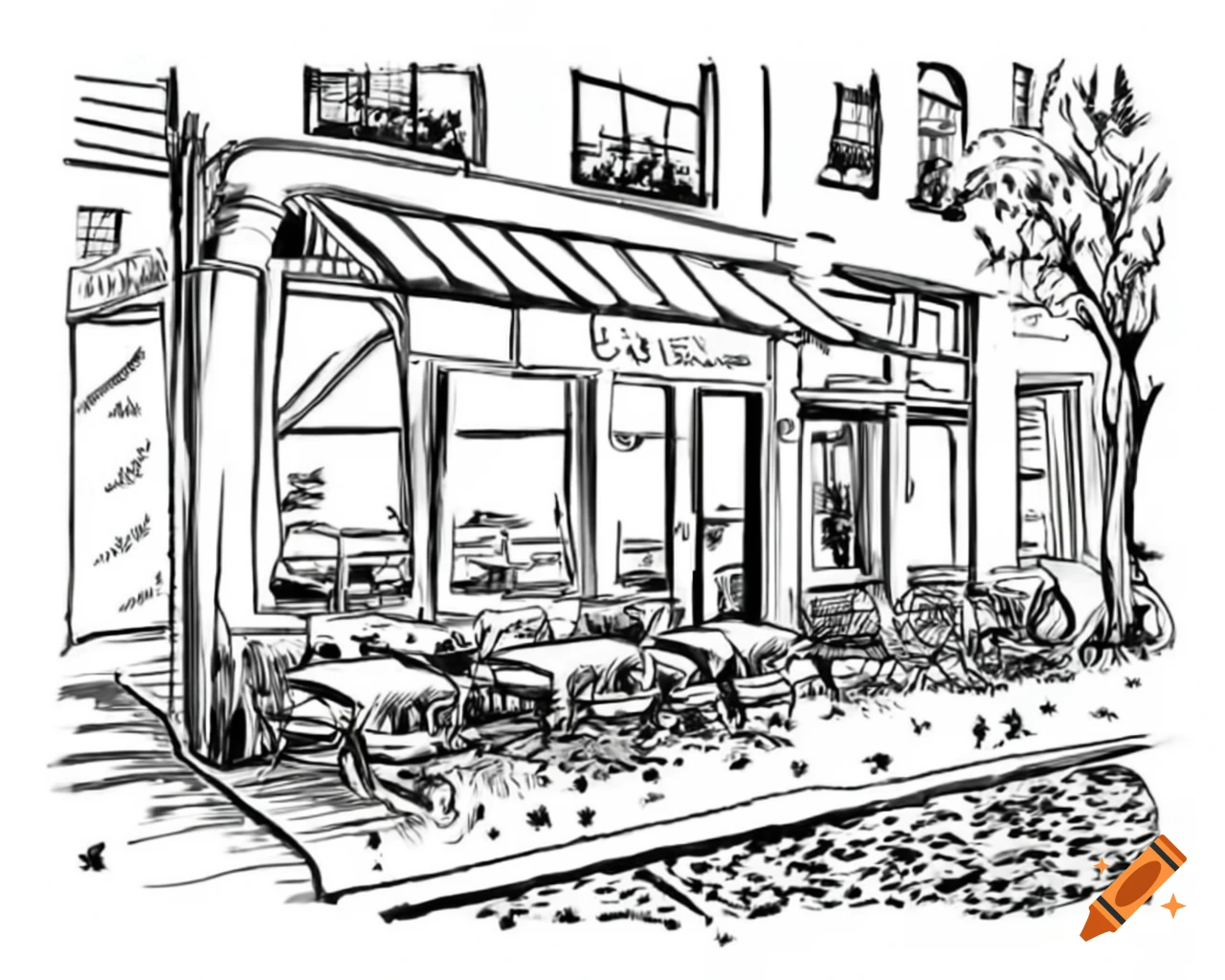 Cozy café scene with fall leaves and autumn ambiance