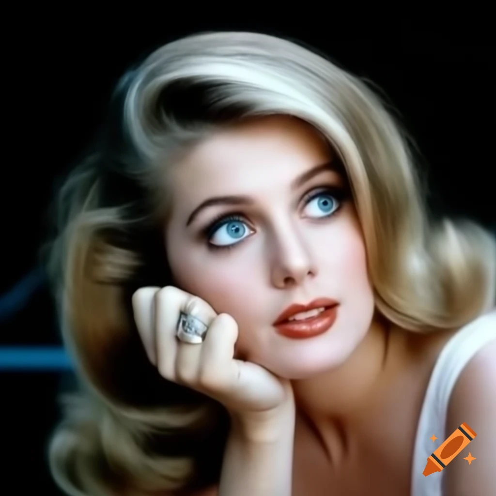 Candid shot of charming European actress on movie set, 1963