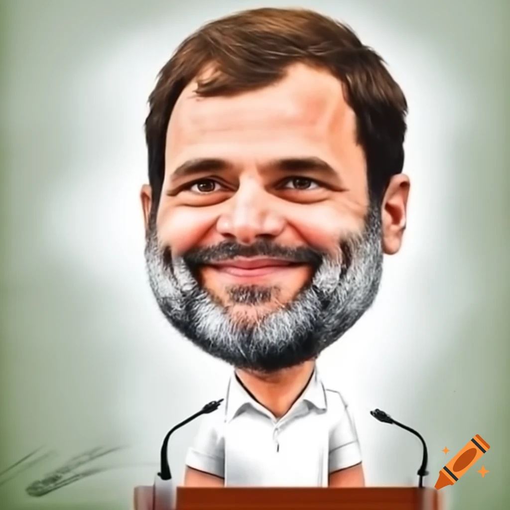 Caricature of Rahul Gandhi giving a speech with microphone